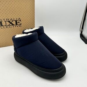 Australia Luxe Collective - Pisces Navy Blue Quilted Ankle Boots Size 8 NWT Box